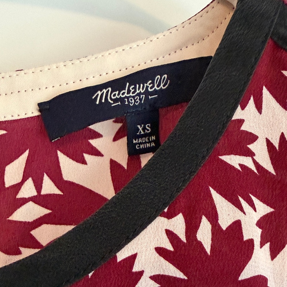 Madewell Burgundy and Cream Floral Tank blouse with Black Trim - Picture 2 of 5